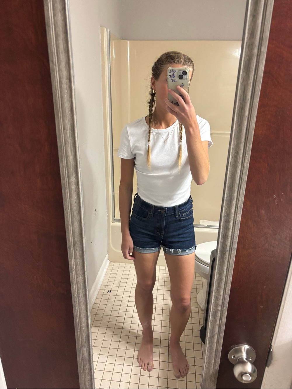 American Eagle Outfitters Dark Blue High-Rise Denim Jean Shorts